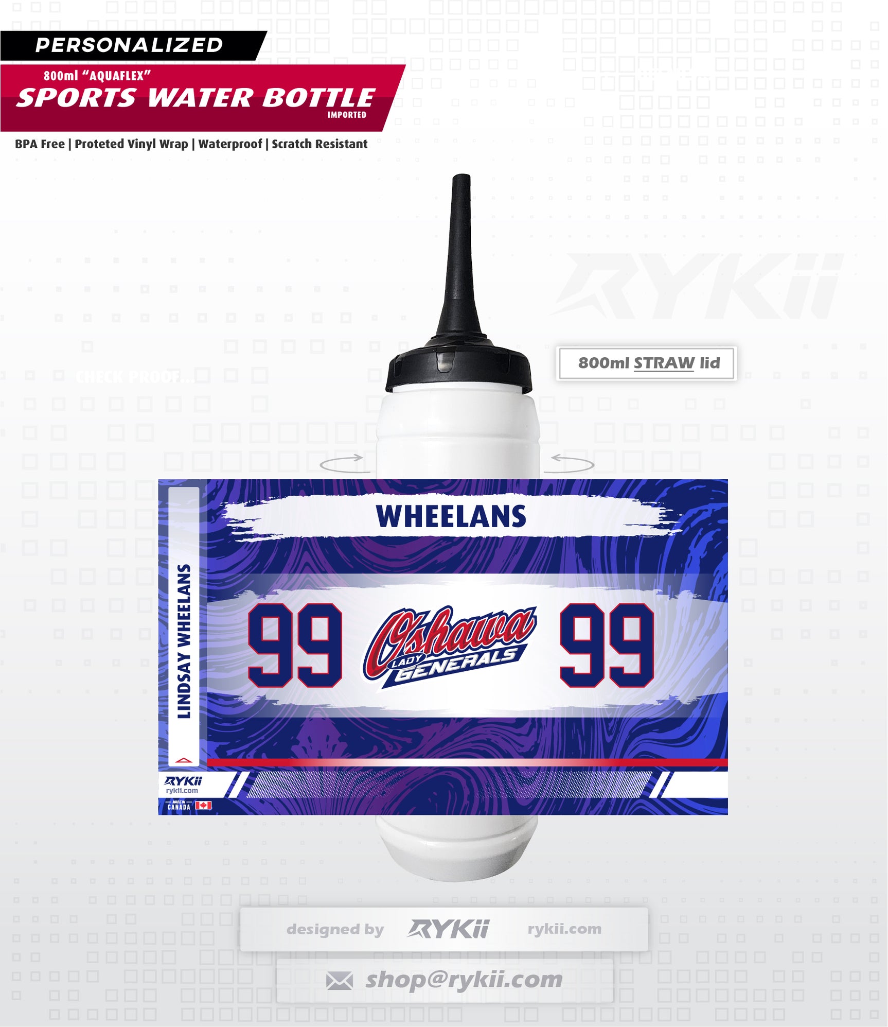 800ml "AquaFlex" Sports Water Bottle with Straw Lid - Personalized