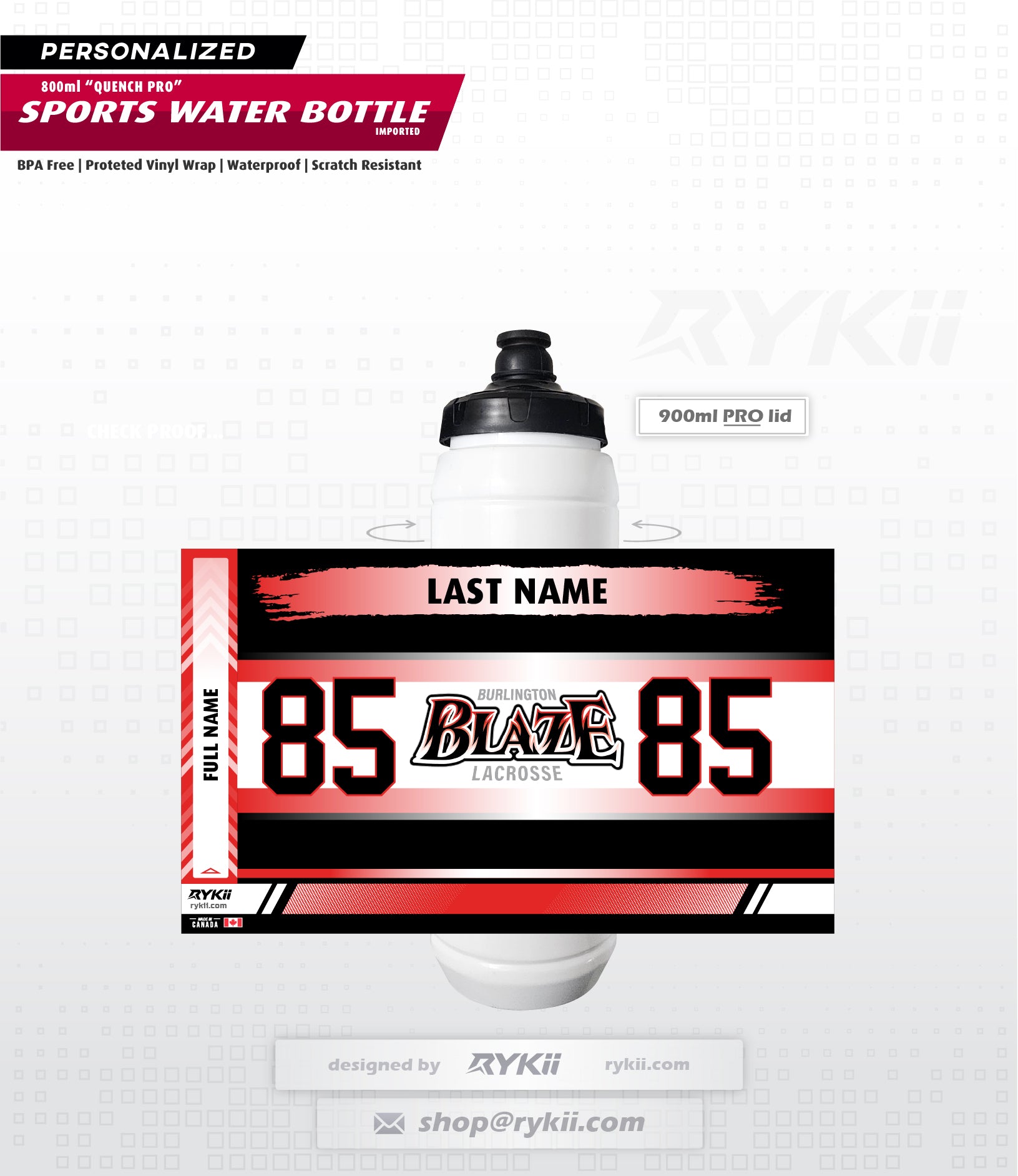 800ml "AquaFlex" Sports Water Bottle with Pro Lid - Personalized