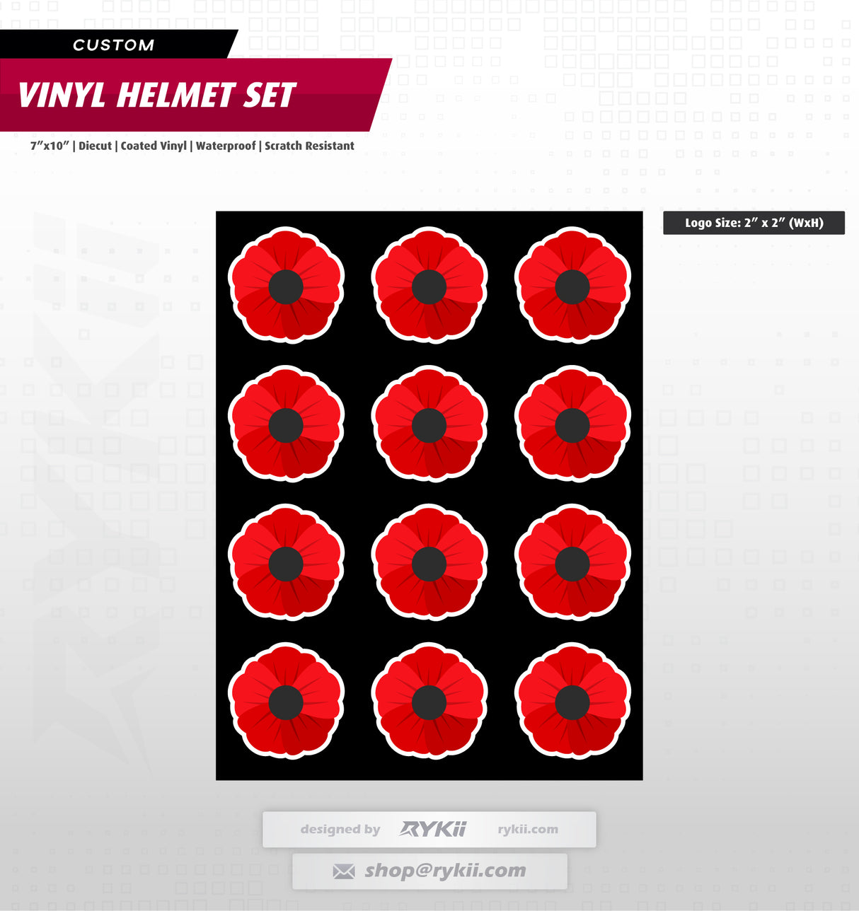 7x10 "Poppy" Custom Helmet Sticker Sheet